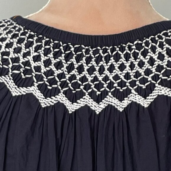 Figue 100% Cotton Smocked Embroidered Charlie Relaxed Fit Mini Dress Large - Picture 12 of 15